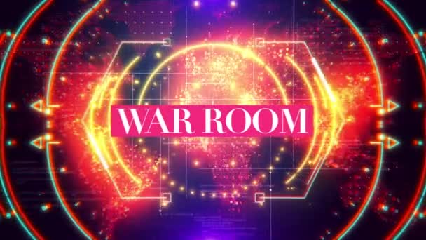 デジタルWar Roomタイトル世界地図ターゲットグリッドHud背景 — ストック動画