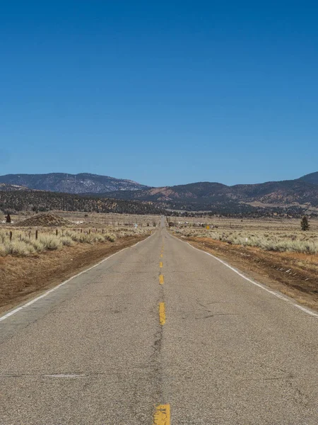 Uma Vista Retrato Olhando Para Baixo Uma Longa Estrada Asfalto — Fotografia de Stock