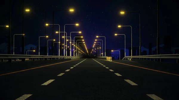 Wide Angle View Rendered Lit Road Leading City Night — Stock Photo, Image