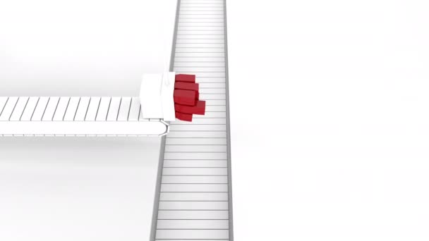 Overhead View Modern White Factory Slicer Conveyor Belt Production Red — Stockvideo