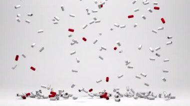 Beyaz ve Kırmızı 3D 9mm 'lik mermi kovanları yere düşüyor.