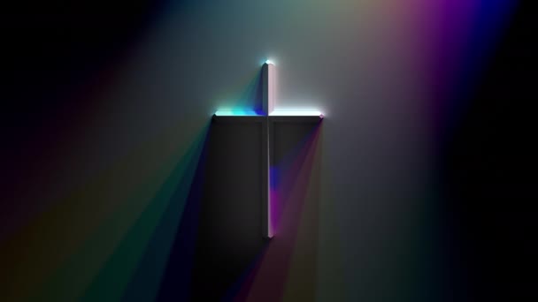 Sleek Holy Cross Wall Mit Looping Prismatic Lighting Drehen Den — Stockvideo