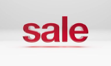 Beyaz arkaplan üzerinde SALE 'nin modern Kırmızı 3D resimli metni.