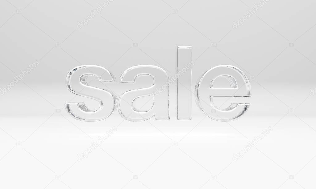 Modern see through glass 3D illustraion text of SALE over white background with drop shadows.