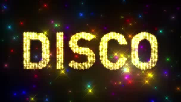 Looping DISCO Marquee sobre Glitter Multicolored Star Background — Vídeo de Stock