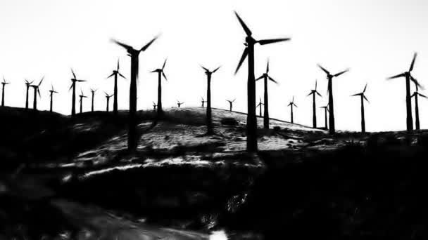 Campo de turbinas eólicas — Vídeo de Stock
