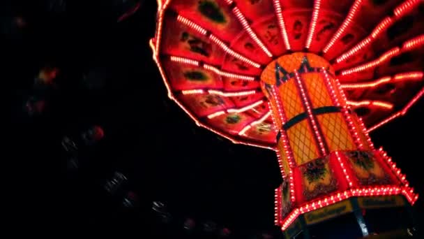 Glare Carousel At Night — Stock Video