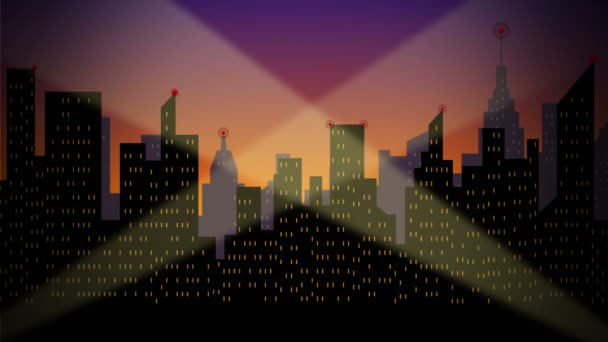 Evening City Skyline Silhouettes — Stock Video