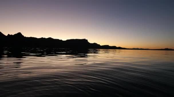 Schwimmen auf dem See bei Sonnenuntergang — Stockvideo