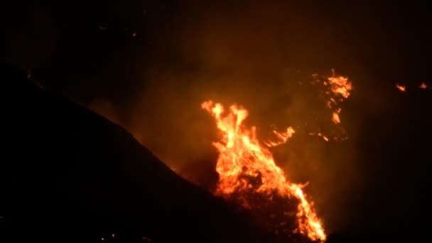Νότια Καλιφόρνια πυρκαγιές τη νύχτα σε μια κοιλάδα — Αρχείο Βίντεο
