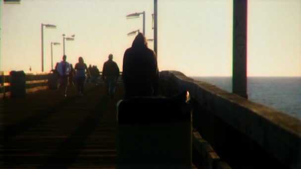 People walking on pier — Stock Video