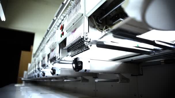 Under Row of Embroidery Machines — Αρχείο Βίντεο