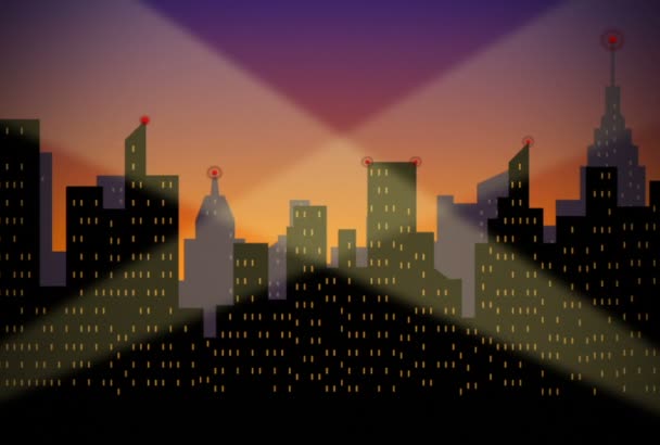 Soirée Ville Skyline Silhouette et projecteurs 