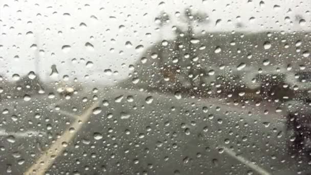 在车辆的挡风玻璃上的雨滴 — 图库视频影像