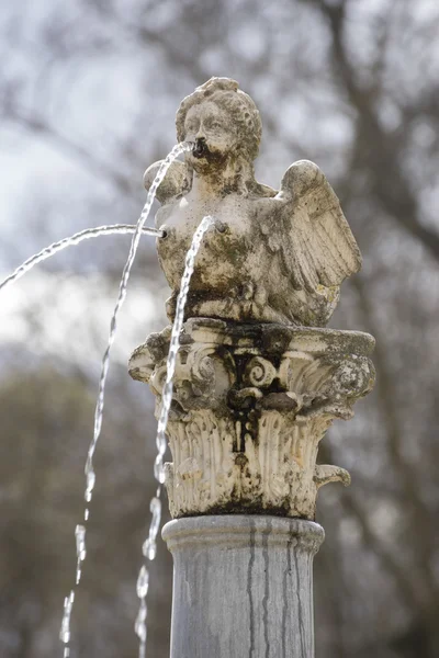 Fontána ve tvaru postava anděla vodní trysky z prsa — Stock fotografie