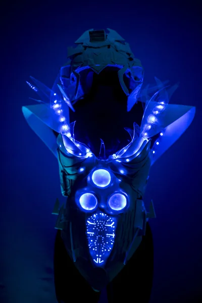 Robotic spacesuit with blue lights — Stock Photo, Image