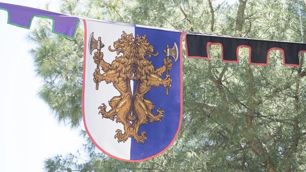 Emblema, escudos medievales en una tradicional feria de arte antiguo —  Fotos de Stock