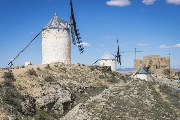 Cervantes, spannmål mills mytiska Kastilien i Spanien, Don Quijote, — Stockfoto