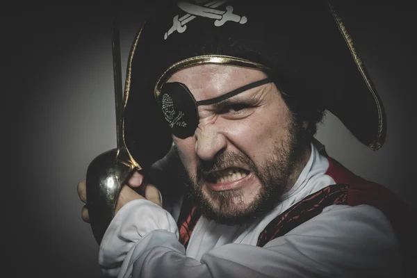 Uomo pirata con benda sull'occhio — Foto Stock