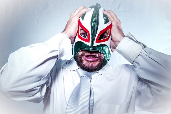 Hombre de negocios con máscara de luchador mexicano —  Fotos de Stock