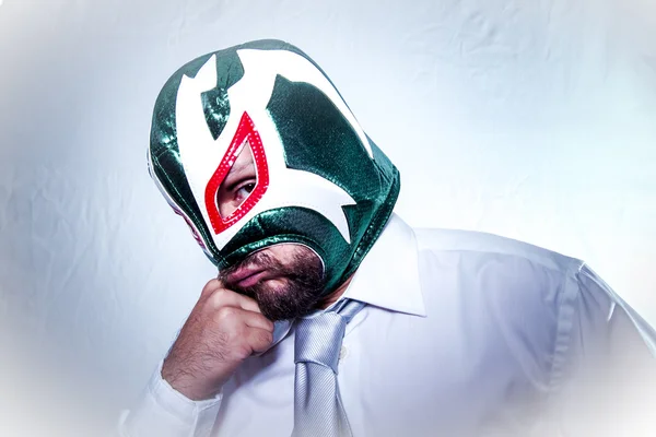 Businessman wearing  Mexican wrestler mask — Stock Photo, Image