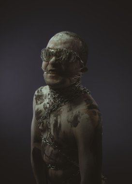 Adam metal zincirler ile 