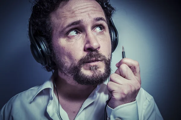 Funny man with headphones — Stock Photo, Image