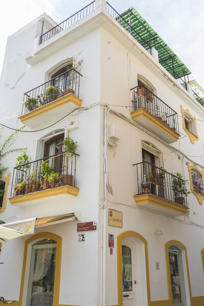 architecture and street of white flowers in Marbel