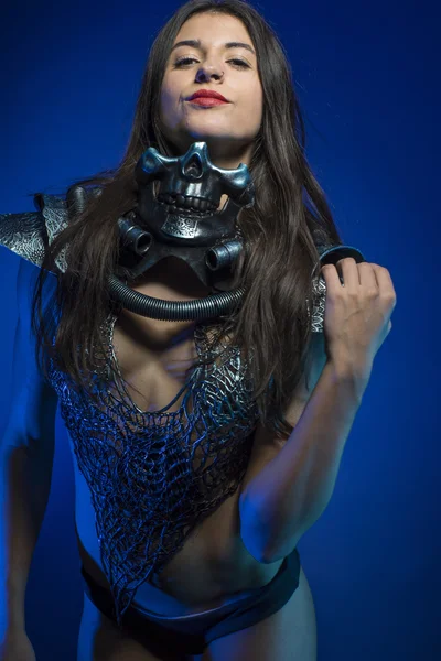 Woman in  iron armor — Stock Photo, Image