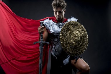 Conqueror, centurion or Roman warrior with iron armor, military  clipart