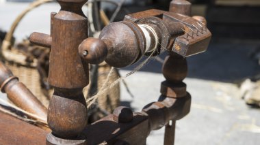 İçin yün iplik, zanaat antik antika, geleneksel çıkrık