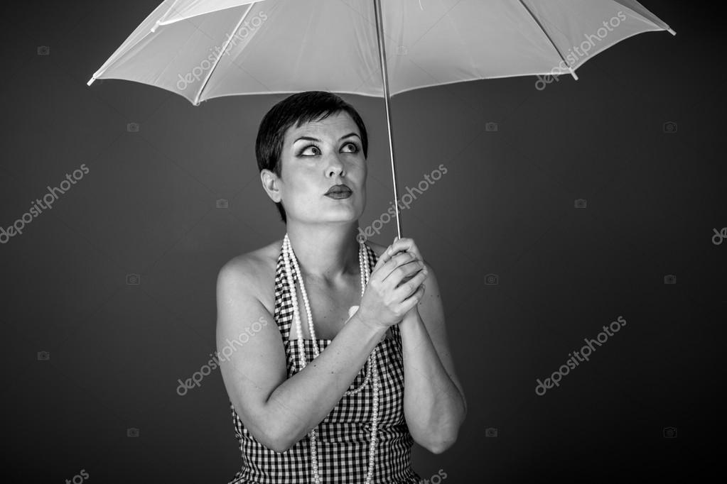 Niña paraguas blanco: fotografía stock © outsiderzone #123844644 | Depositphotos