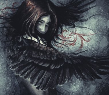 kadın digita ile yapılan kartal kanatlı illüstrasyon kroki