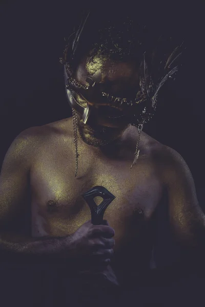 Man with gold helmet — Stock Photo, Image