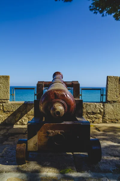 Spaanse kanon wijzen naar zee Fort — Stockfoto