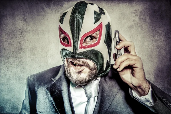 Businessman with mexican wrestler mask — Stock Photo, Image