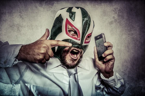 メキシコ レスラー マスクを持ったビジネスマン — ストック写真