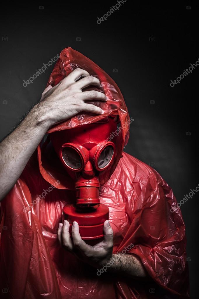 with red gas mask Stock Photo by