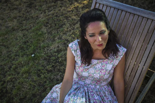 Mature girl gardening in her backyard. — Stock Photo, Image