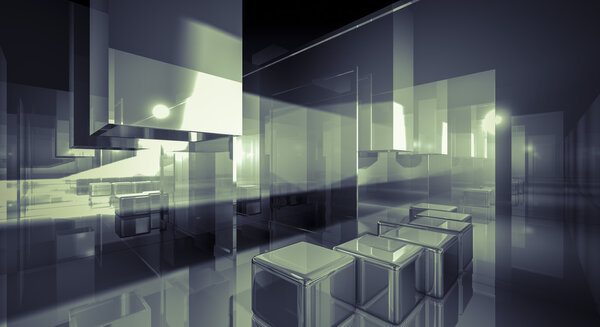 White, 3d business room, Hall building with light and reflects. modern design concept