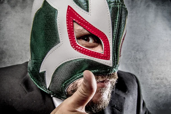 Businessman with Mexican wrestler mask — Stock Photo, Image