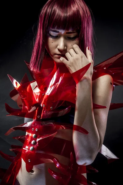 Beautiful, asian woman in abstract clothing — ストック写真