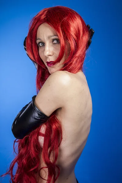 Attractive woman with huge red mane — Stock Photo, Image