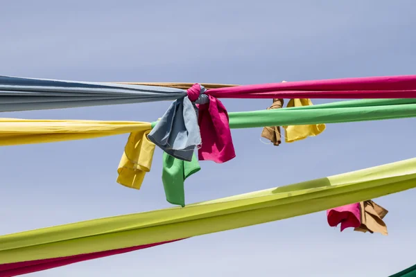 Colorful tapes on pole — Φωτογραφία Αρχείου