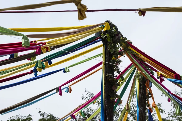 Colorful tapes on pole — Stok fotoğraf