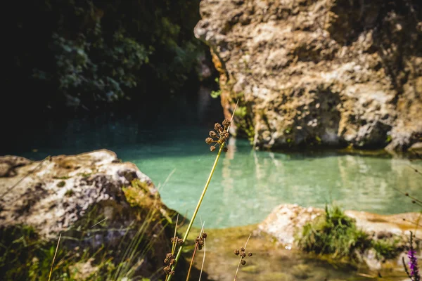 Přírodní jezero obklopené skalami — Stock fotografie