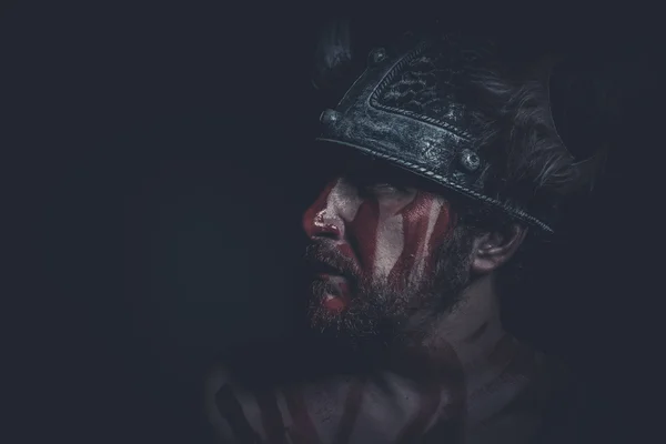 Viking warrior with a horned helmet — Stock Photo, Image