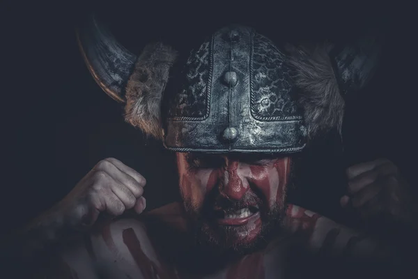 Wikingerkrieger mit gehörntem Helm — Stockfoto