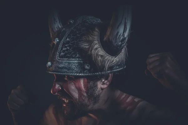 Viking bojovník s rohatou helmu — Stock fotografie