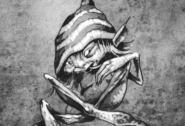 vintage kağıt üzerinde komik şapkalı küçük cüce